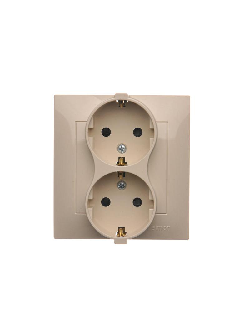 Simon 54 Gniazdo Schuko z przesłonami podwójne 16A z. śrub. kremowy
