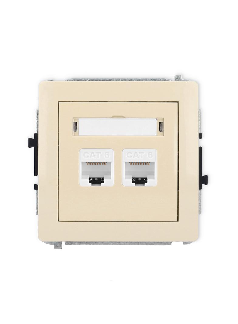 DECO Mechanizm gniazda komputerowego podwójnego 2xRJ45, kat. 6, 8-stykowy beżowy