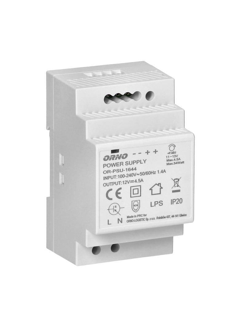 Zasilacz na szynę DIN 12VDC, 4,5A, 54W, szerokość 3 moduły OR-PSU-1644 ORNO