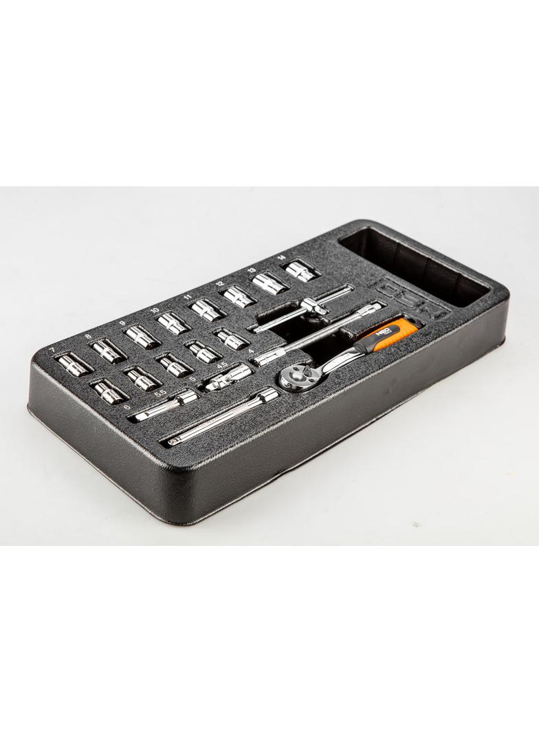 Klucze nasadowe 1/4", zestaw 19 szt., wkładka