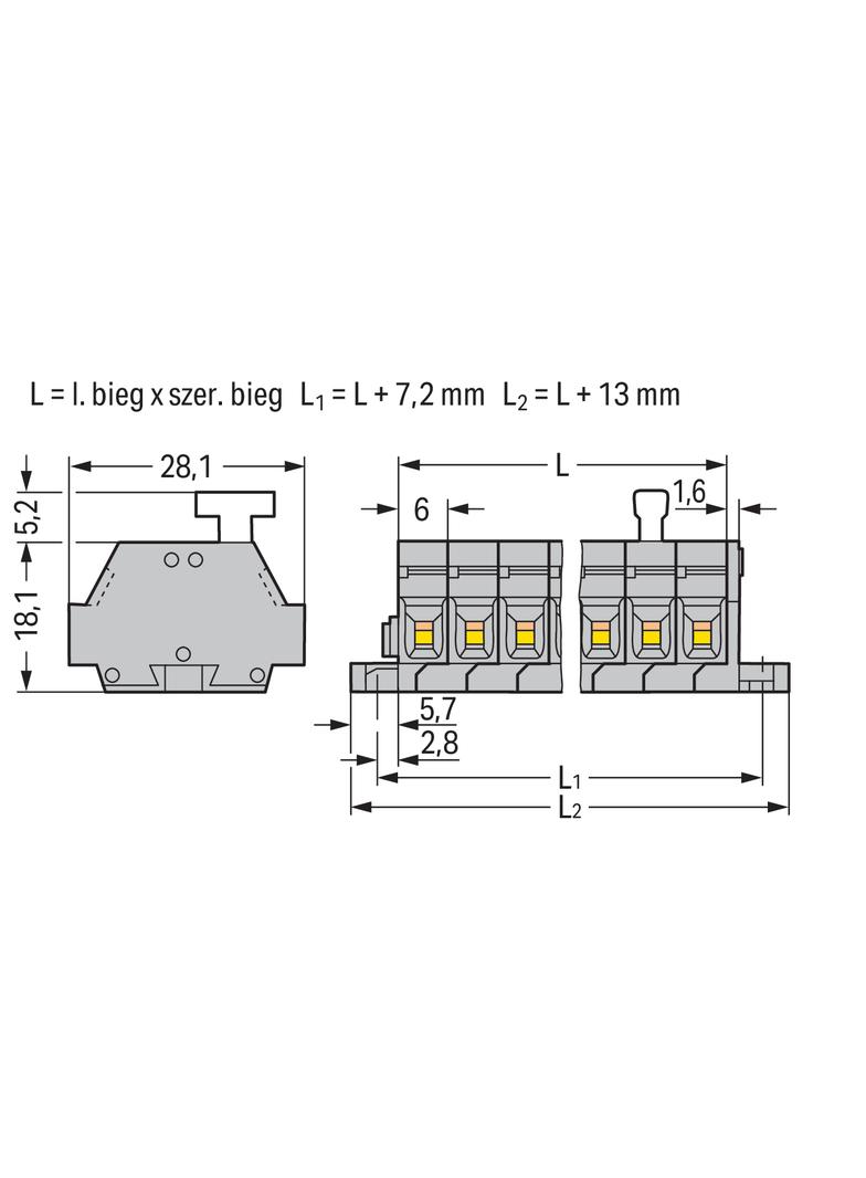 listwa zaciskowa 2-przewodowa 2,5mm2 9-torowa szara z mocowaniem śrubowym /50szt./ WAGO