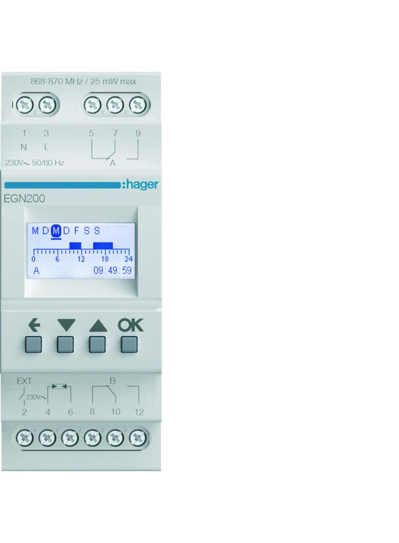 Wielofunkcyjny zegar cyfrowy z Bluetooth, 16A, 2-krotny EGN200 HAGER