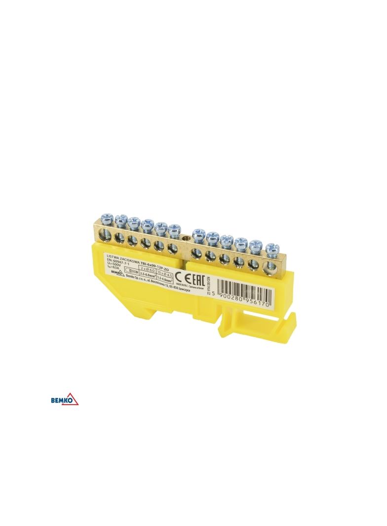 LISTWA ZACISKOWA NA SZYNĘ 6x9 12-TOROWA ŻÓŁTA