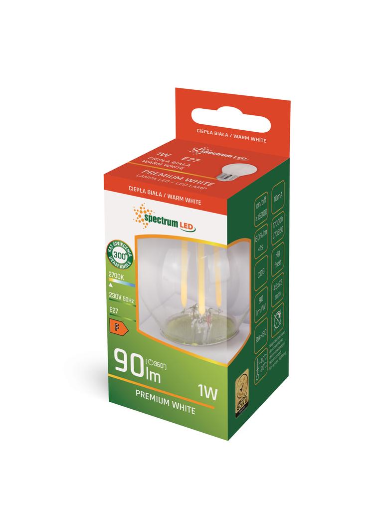 ŻARÓWKA LED KULKA E-27 230V 1W COG WW MILKY SPECTRUM