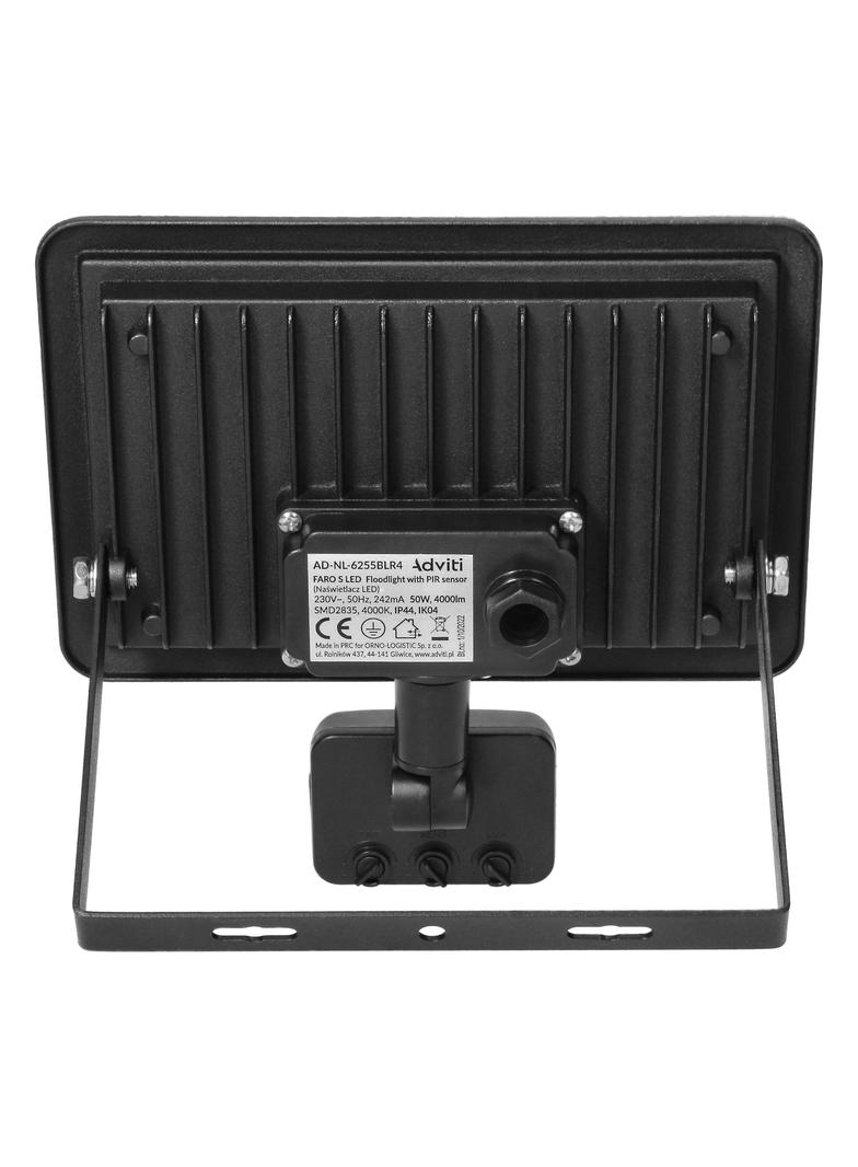 FARO S LED 50W naświetlacz z PIR 4000lm, IP44, 4000K, aluminium + szkło AD-NL-6255BLR4 ORNO