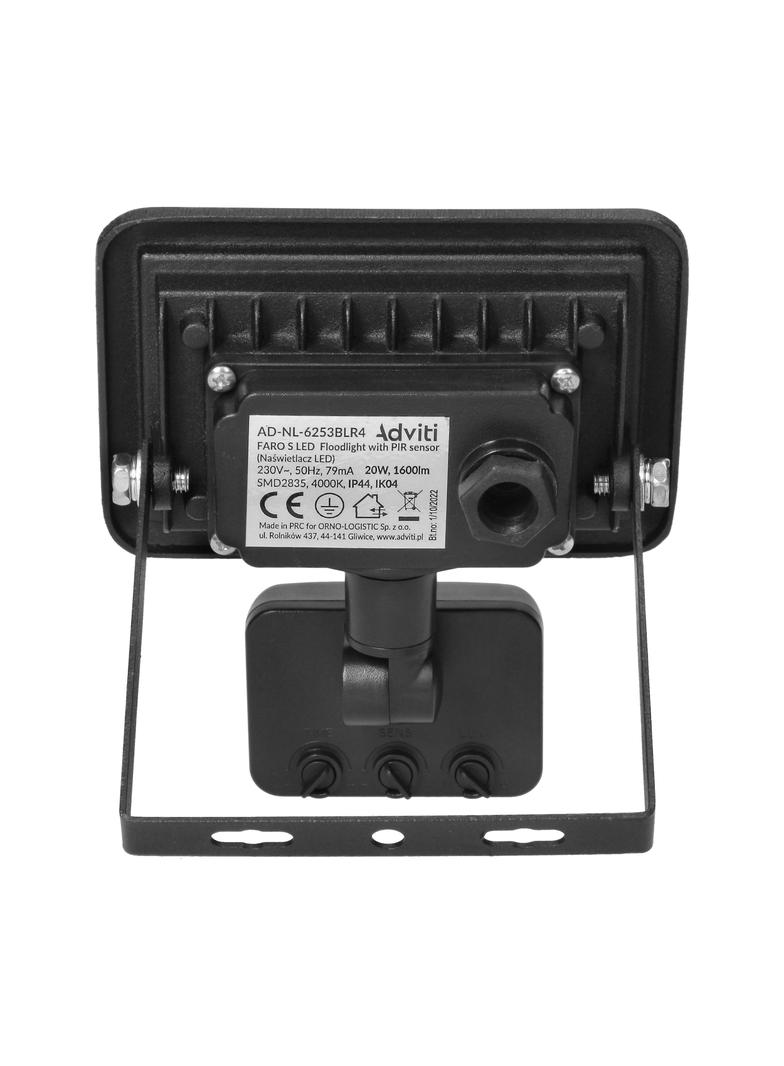 FARO S LED 20W naświetlacz z PIR, 1600lm, IP44, 4000K, aluminium + szkło AD-NL-6253BLR4 ORNO