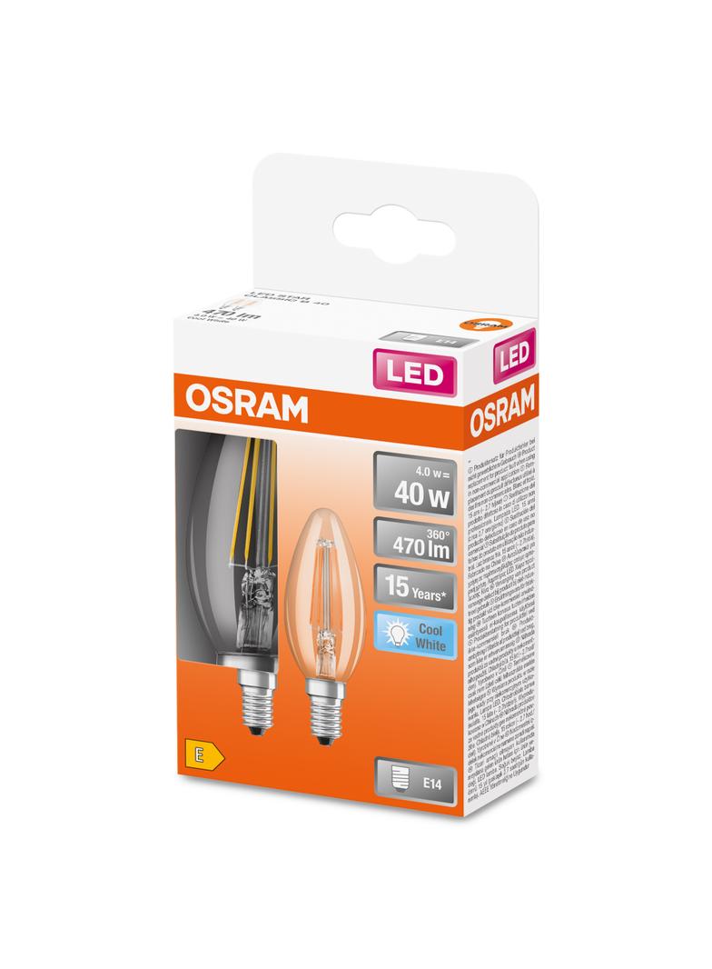 Żarówka LED x2 B35 Świeczka E14 4W = 40W 470lm 4000K Neutralna 300° Retrofit Filament CLASSIC Osram