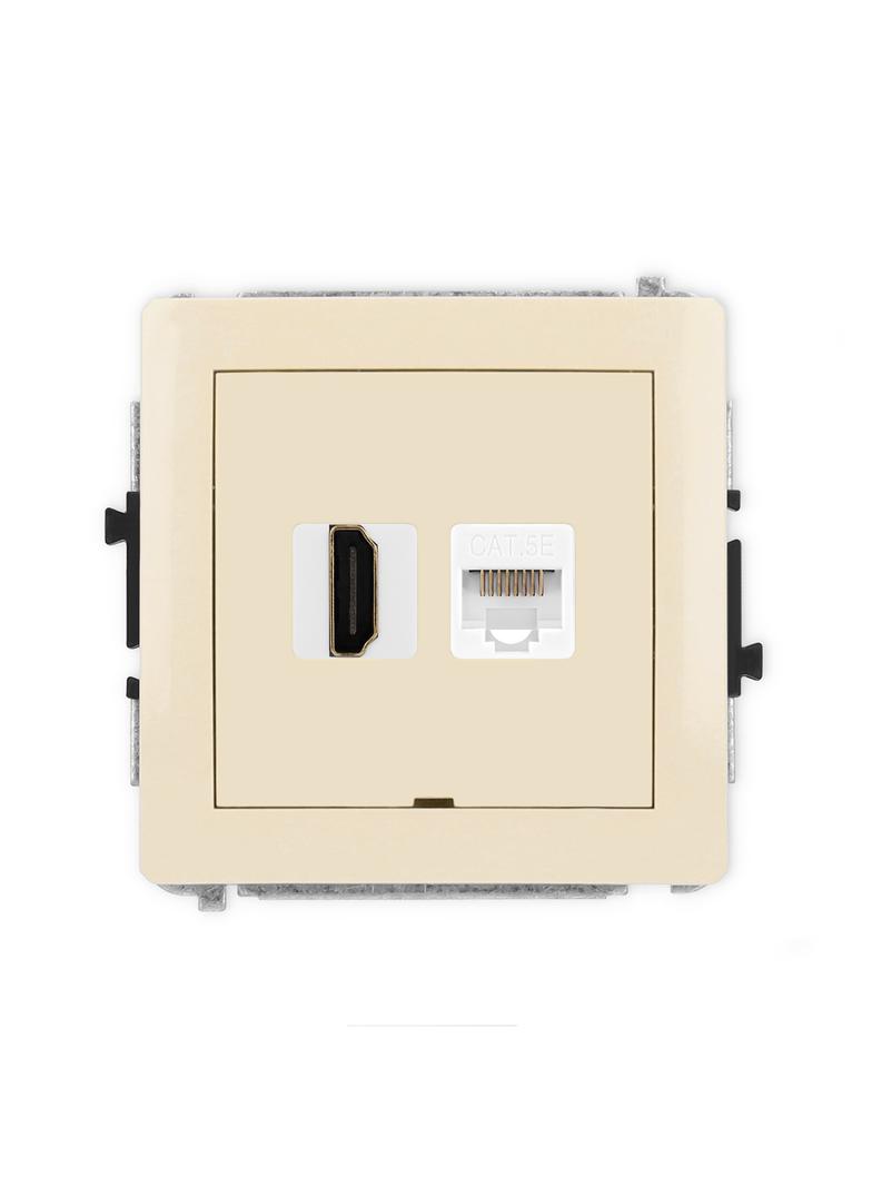 DECO Mechanizm gniazda pojedynczego HDMI 2.0 + gniazda komp. poj. 1xRJ45, kat. 5e, 8-stykowy, bez po