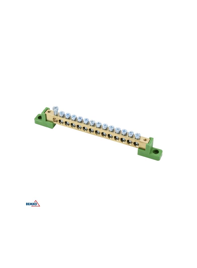 LISTWA ZACISKOWA NA IZOLATORACH PŁASKICH 8x12 14-TOROWA ZIELONA