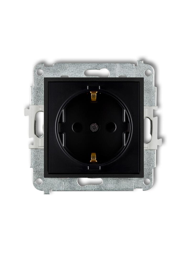 ICON Mechanizm gniazda pojedynczego z uziemieniem SCHUKO 2P+Z (przesłony torów prądowych) czarny mat