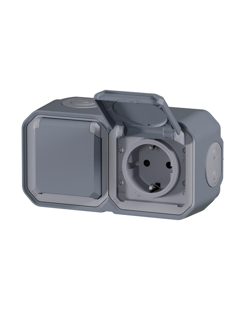 NOWE PLEXO - GNIAZDO SCHUKO 2X2P+Z POZIOME KOMPLET NATYNKOWY 16A-250V SZARE 069742L LEGRAND