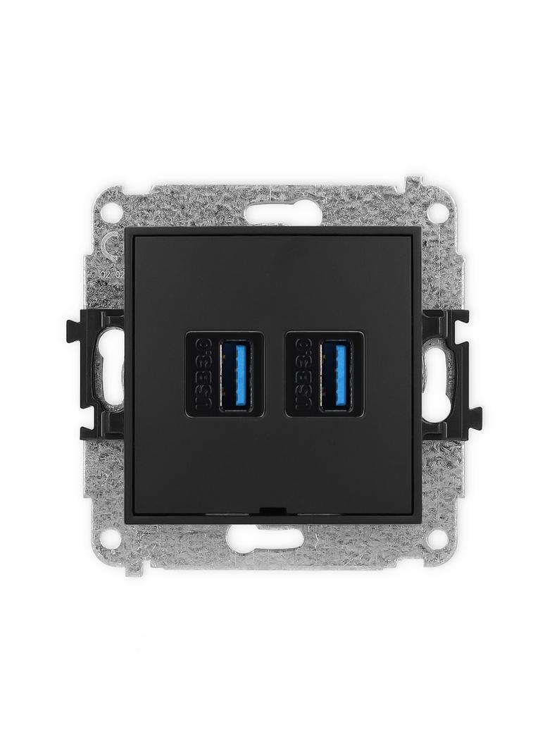 MINI Mechanizm gniazda podwójnego 2xUSB A-A 3.0, bez pola opisowego czarny mat