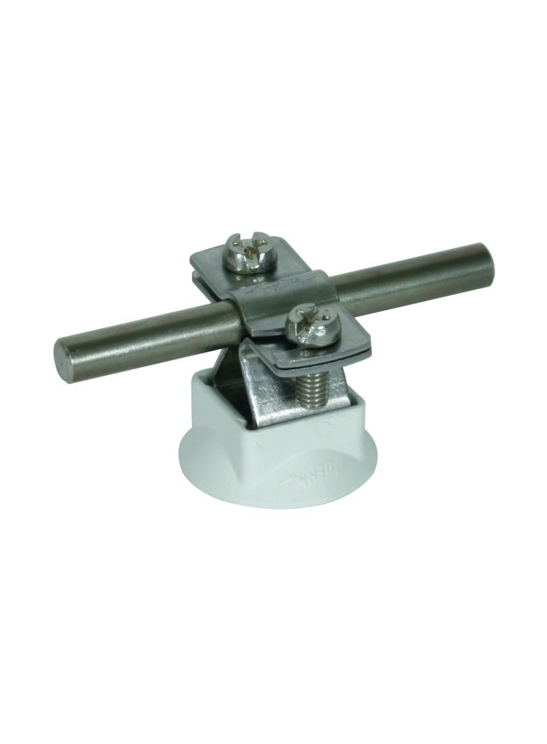 Wspornik DEHNhold do drutu 8-10 mm, z gwintem wewn. M8, podkładka PVC szara, stal nierdzewna NIRO