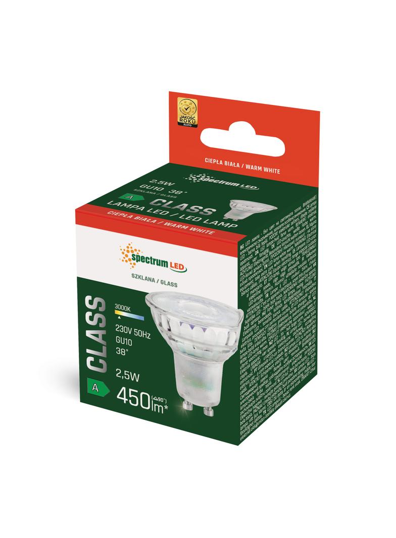 LED GU10 230V 2,5W SMD  A-CLASS WW z soczewką szklana 38st  SPECTRUM