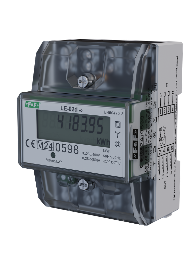 LICZNIK ENERGII ELEKTRYCZNEJ - TRÓJFAZOWY, WYŚWIETLACZ LCD, KL.1, 3X230,400V, 3X5(63A) OBUDOWA 5 MOD