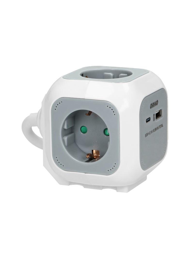 Przedłużacz 4x2P+Z (Schuko) ładowarka USB A+C Quick charge 1,4m H05VV-F 3x1,5mm2 szary OR-AE-13247(G