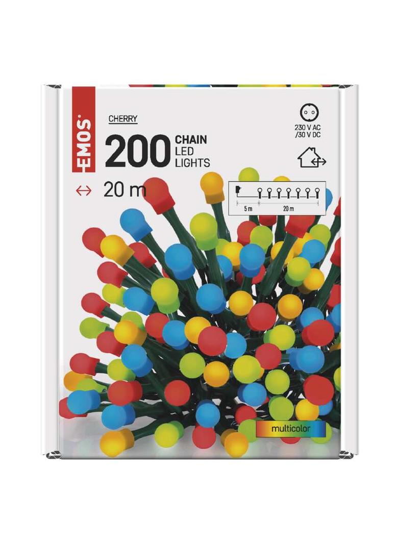 Lampki choinkowe kulki 200LED 20m multikolor timer IP44 zielony przewód D5AM03 EMOS
