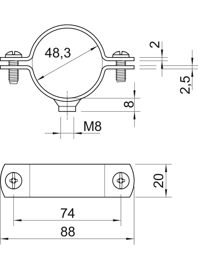 2900/W, ŚRUB.OBEJMA DYSTANS.1 1/2" M8