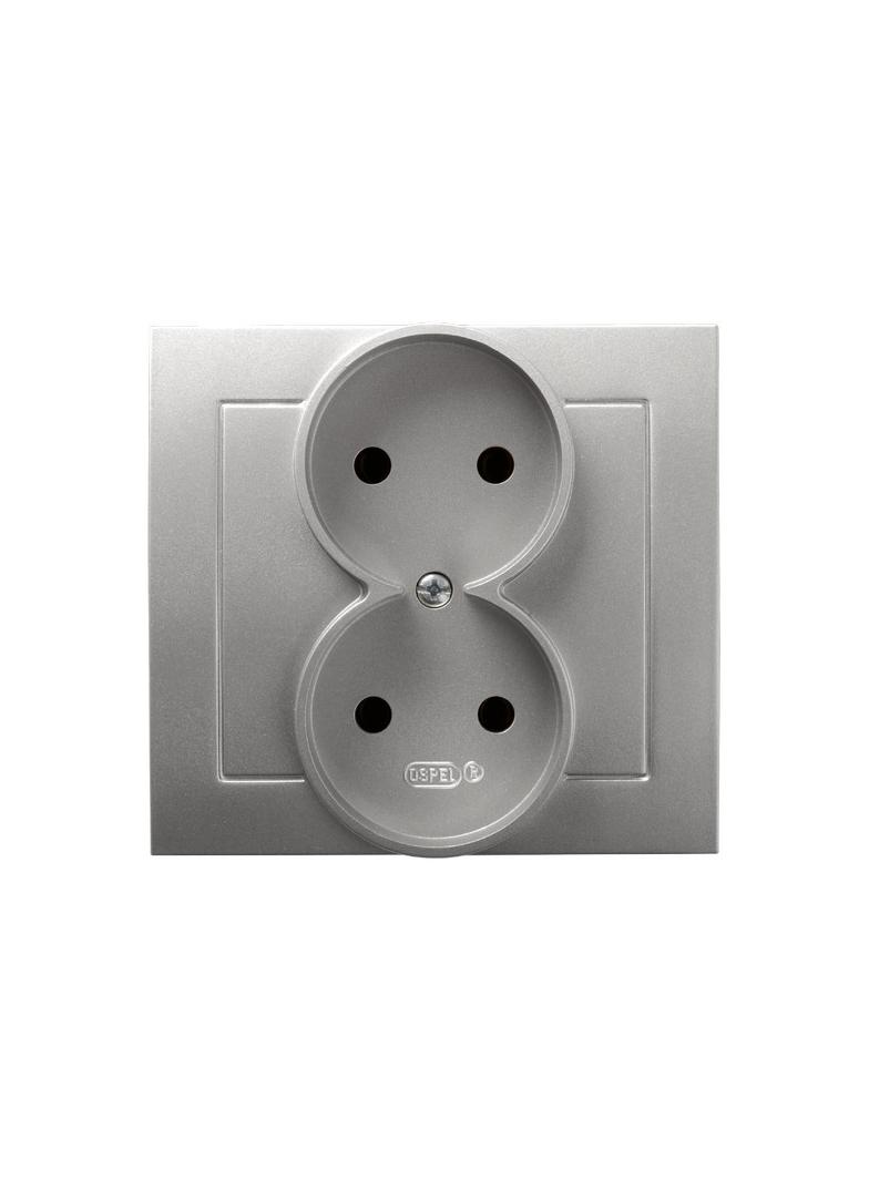 AS Gniazdo podwójne kompletne z ramką - kolor srebro