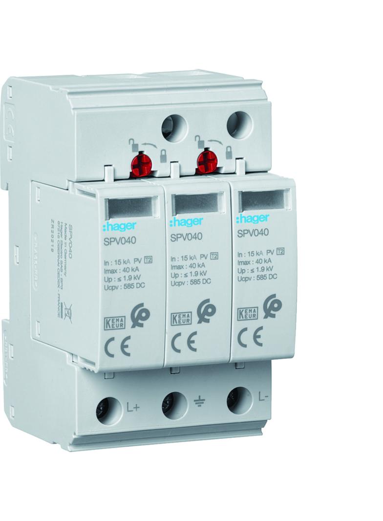 Ogranicznik przepięć C Typ 2 PV 3P In 15kA Imax 40kA 3,7kV 1000V DC SPV340 HAGER