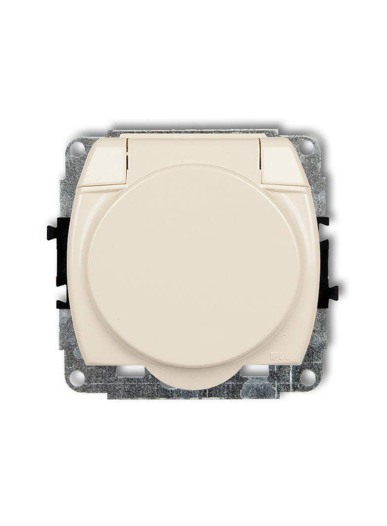 TREND Mechanizm gniazda bryzgoszczelnego z uziemieniem SCHUKO 2P+Z (klapka beżowa, przesłony torów p