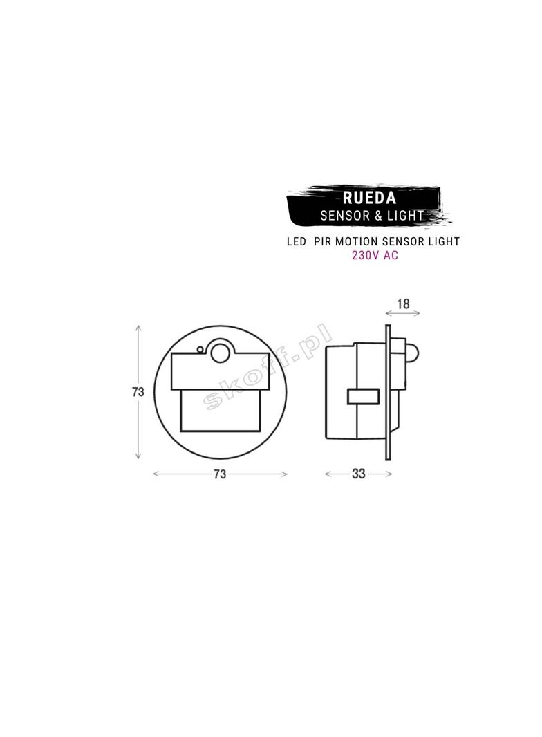 Oprawa Rueda LED PIR 120 Motion Sensor Light | 230 V AC | 2,4 W | IP 20 |LED | 4000 K |PIR 120o | Wy