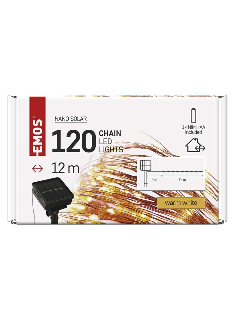 Lmpki świąteczne 120 LED nano łezki z panelem solarnym, miedź, 12 m, IP44, ciepła biel, timer D3ZW01 EMOS