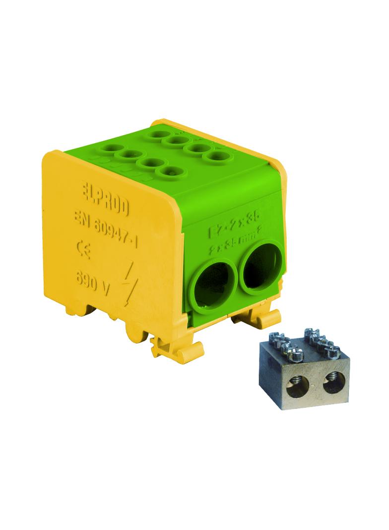 LZ1*35/35 ,  Odgałęźnik instalacyjny 1-segmentowy (zacisk: 2x35mm2), zielono-żółty