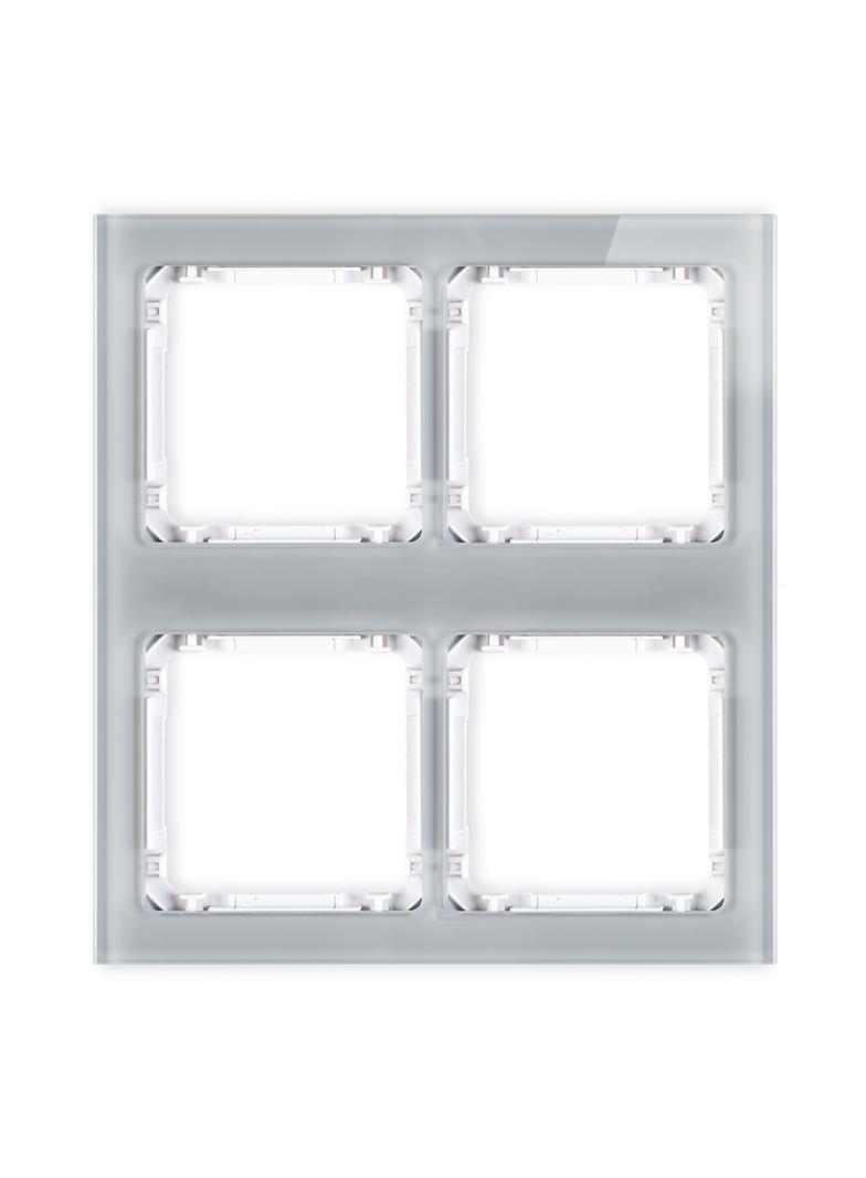 DECO Ramka modułowa 4 krotna (2 poziom, 2 pion) - efekt szkła (ramka szara; spód biała)