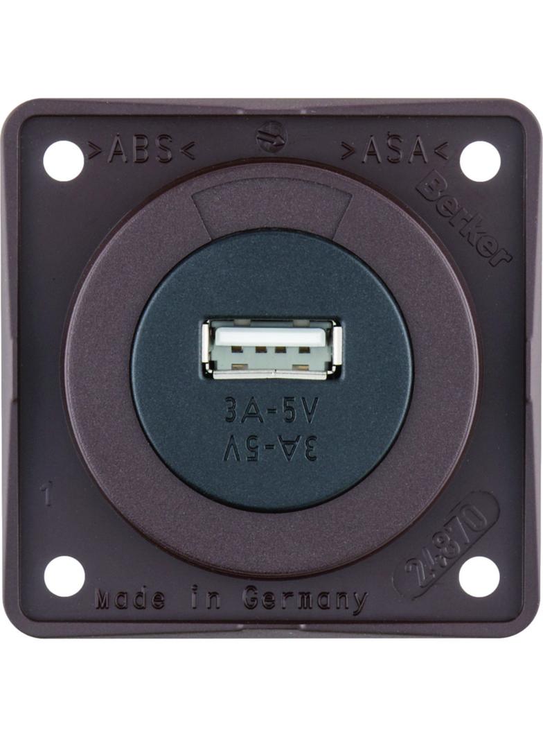 Integro Gniazdo USB ładowania pojedyncze, 12V, 3A; brązowy mat, mechanizm czarny