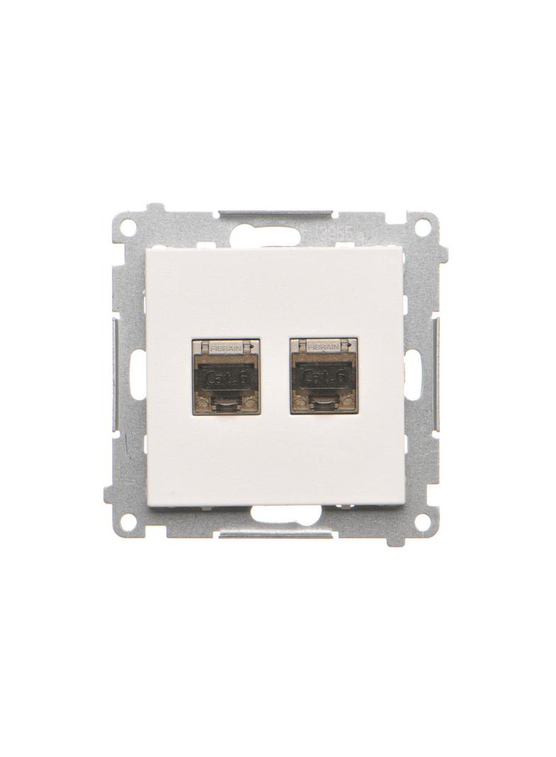 Simon 55 Gniazdo komputerowe podwójne RJ45 kategoria 6 ekranowane z przesłoną przeciwkurzową Biały mat T62E.01/111 KONTAKT