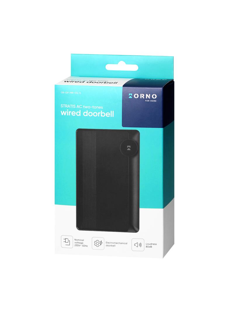 STRATIS AC, dzwonek przewodowy elektromechaniczny dwutonowy, 230V, czarny