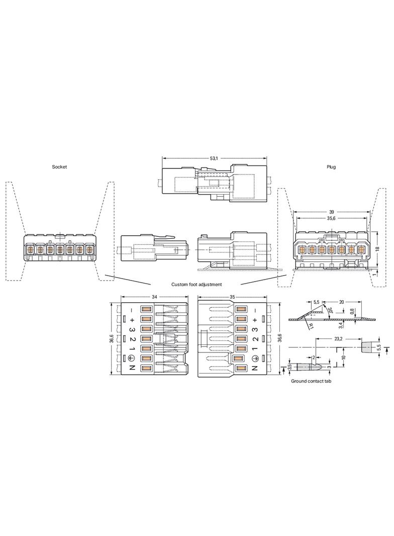 gniazdo 4-biegunowe szare