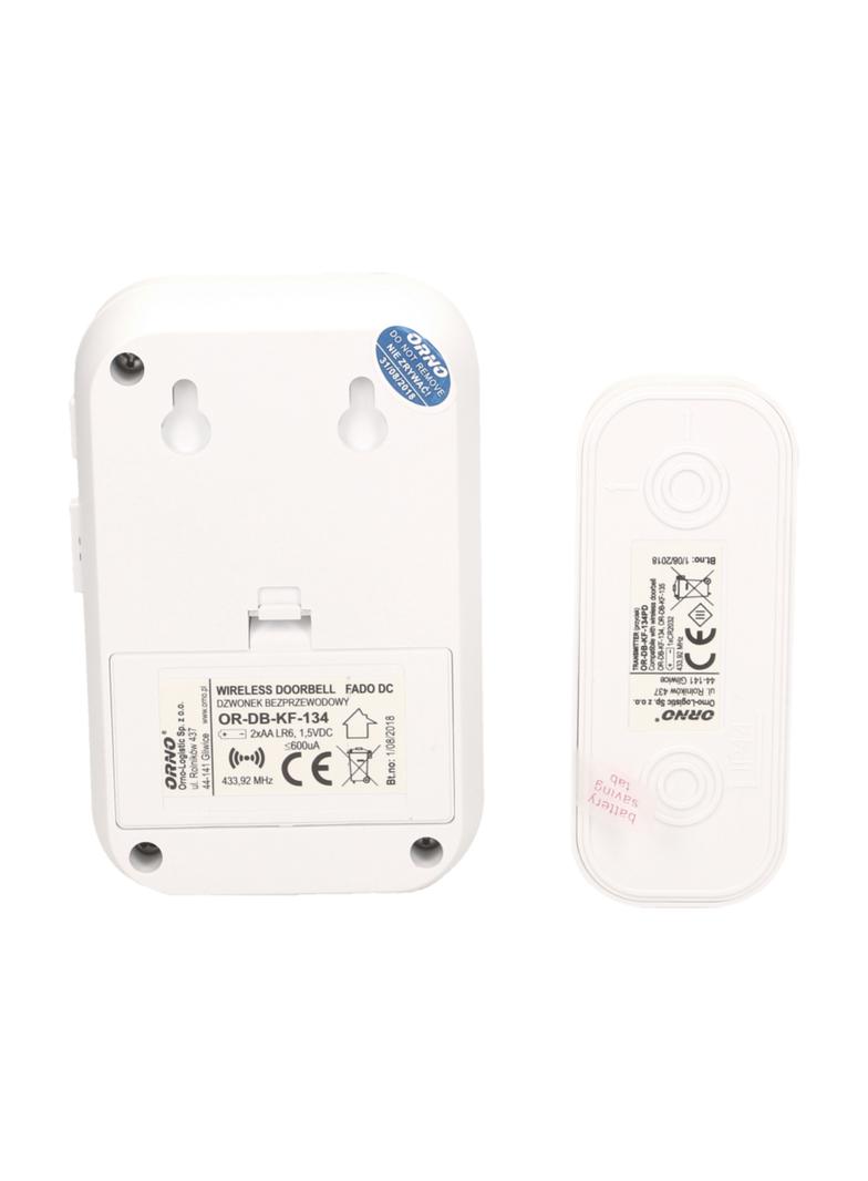 Dzwonek bezprzewodowy FADO DC bateryjny learning system 36 dźwięków 100m biały OR-DB-KF-134 ORNO