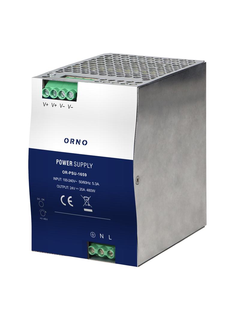 Zasilacz przemysłowy na szynę DIN 24VDC 20A 480W obudowa metalowa OR-PSU-1659 ORNO