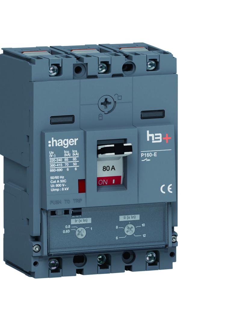 MCCB Wyłącznik mocy h3+ P160 3P 80A 70kA TM HES080DC HAGER