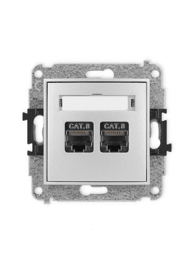 ICON Mechanizm gniazda komputerowego podwójnego 2xRJ45, kat. 8, ekranowany, 8-stykowy srebrny metali