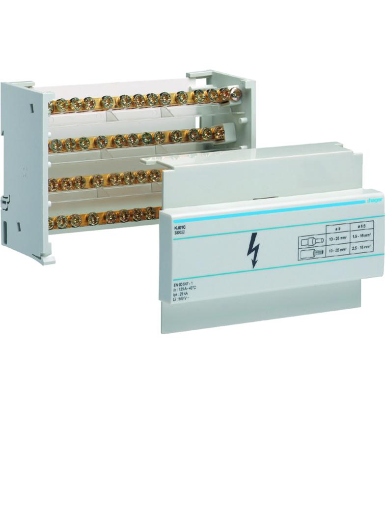 Blok rozdzielczy 125A 4P 29kA 1x35/1x25+10x16 KJ01C HAGER
