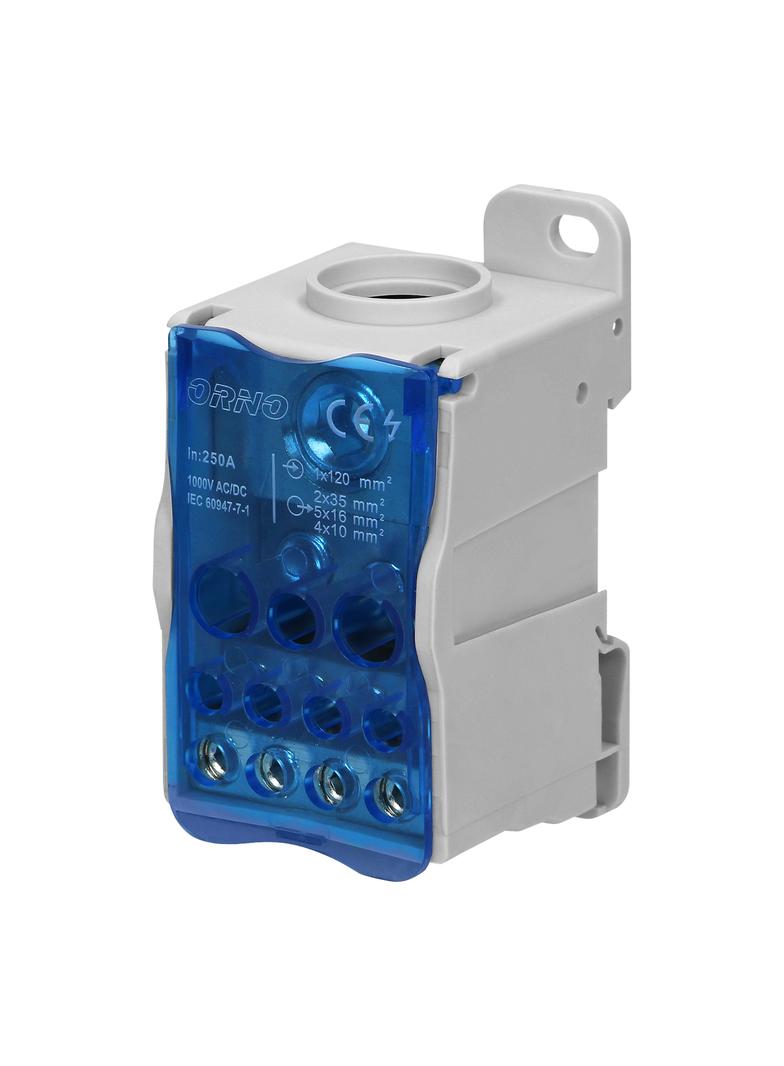 Blok rozdzielczy 250A zacisk wejściowy 1x120mm2 zaciski wyjściowe 4x10 i 5x16 i 2x25mm2 OR-LZ-8200/2