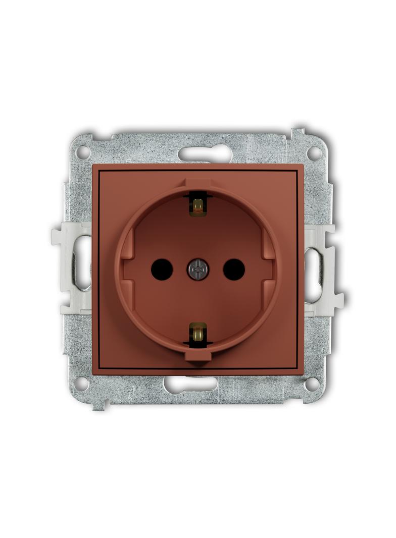 MINI Mechanizm gniazda pojedynczego z uziemieniem SCHUKO 2P+Z (przesłony torów prądowych) terakota