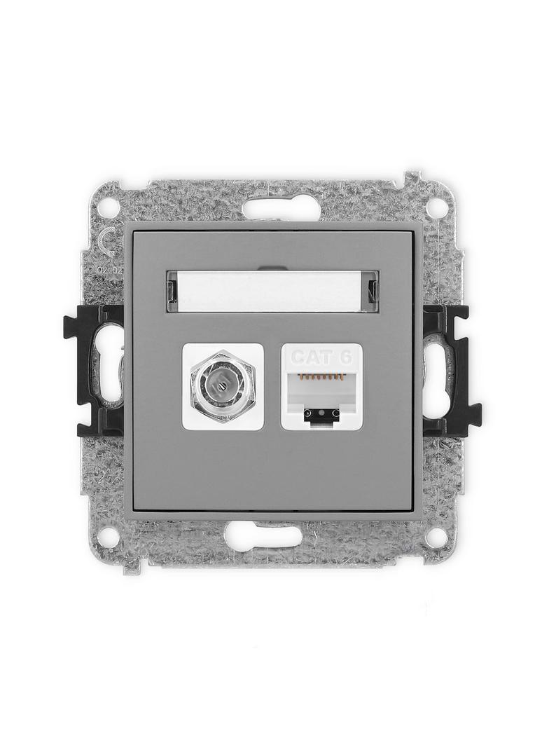 MINI Mechanizm gniazda antenowego poj. typu F (SAT) + gniazda komp. poj. 1xRJ45, kat. 6, 8-stykowy s