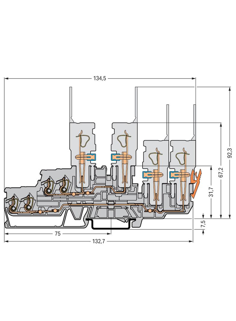 X-COM dwupiętrowa złączka bazowa 2-przewodowa/2-pinowa L/L szara