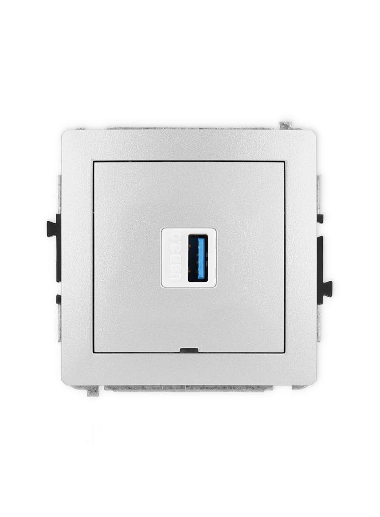 DECO Mechanizm gniazda pojedynczego USB A-A 3.0, bez pola opisowego srebrny metalik