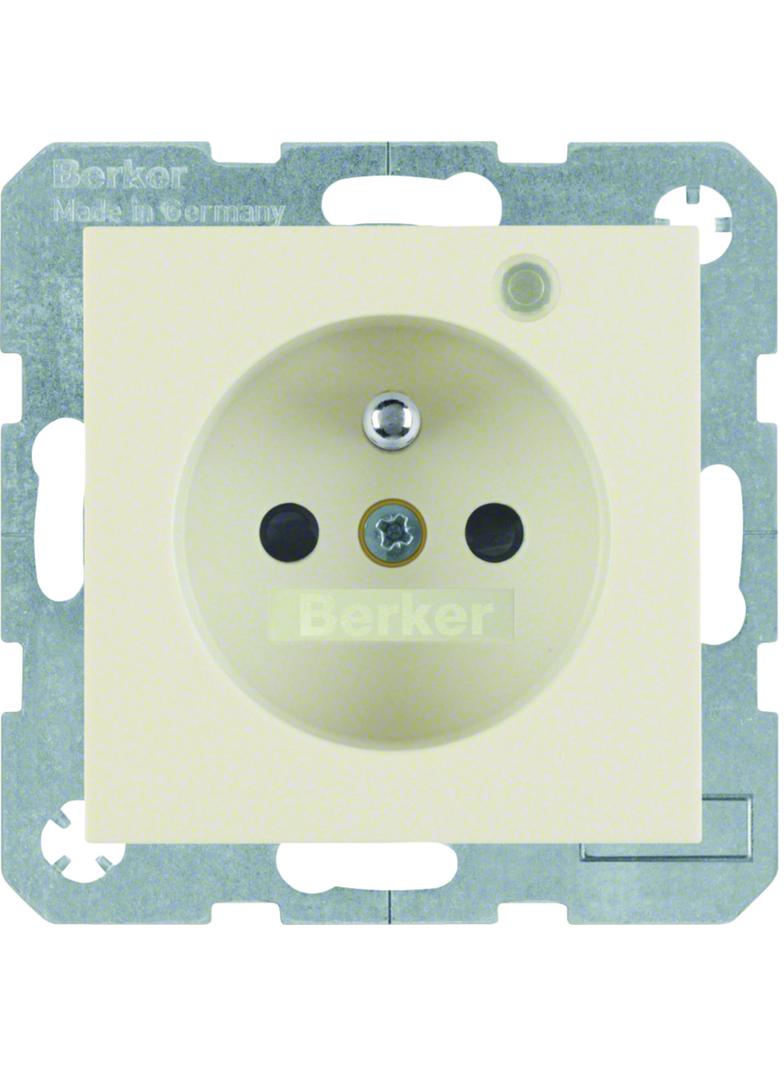 BERKER B.Kwadrat/S.1 Gniazdo z uziemieniem i LED kontrolną z podwyższoną ochroną styków krem 6765098