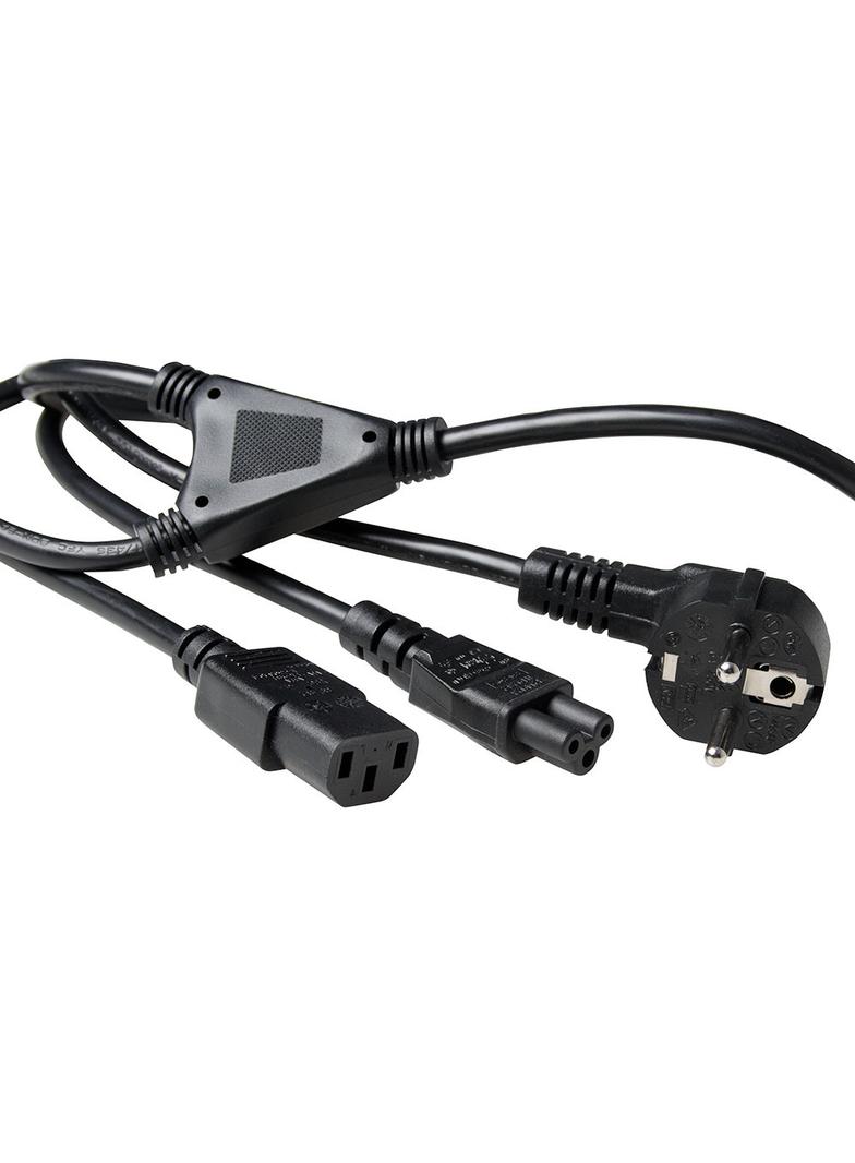Kabel zasilający split CEE7/7 - 1xC13+1xC5 czarny 1m