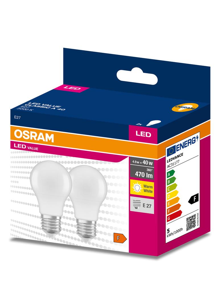 Żarówka LED x2 A55 E27 4.9W = 40W 470lm 3000K Ciepła 200° VALUE CLASSIC Osram