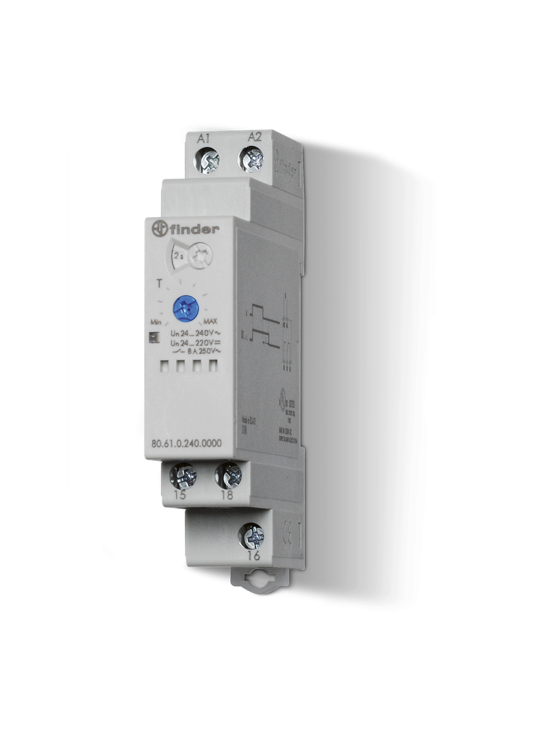 Przekaźnik czasowy modułowy serii 80: 1P 8A 24…240V AC/DC 80.61.0.240.0000 /5szt./ FINDER
