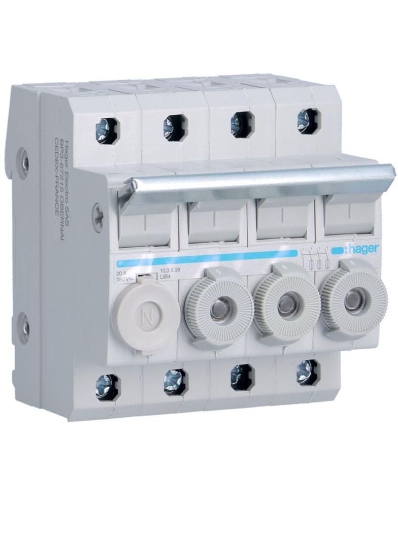 Rozłącznik bezpiecznikowy cylindryczny 4P 10x38mm L95400 HAGER