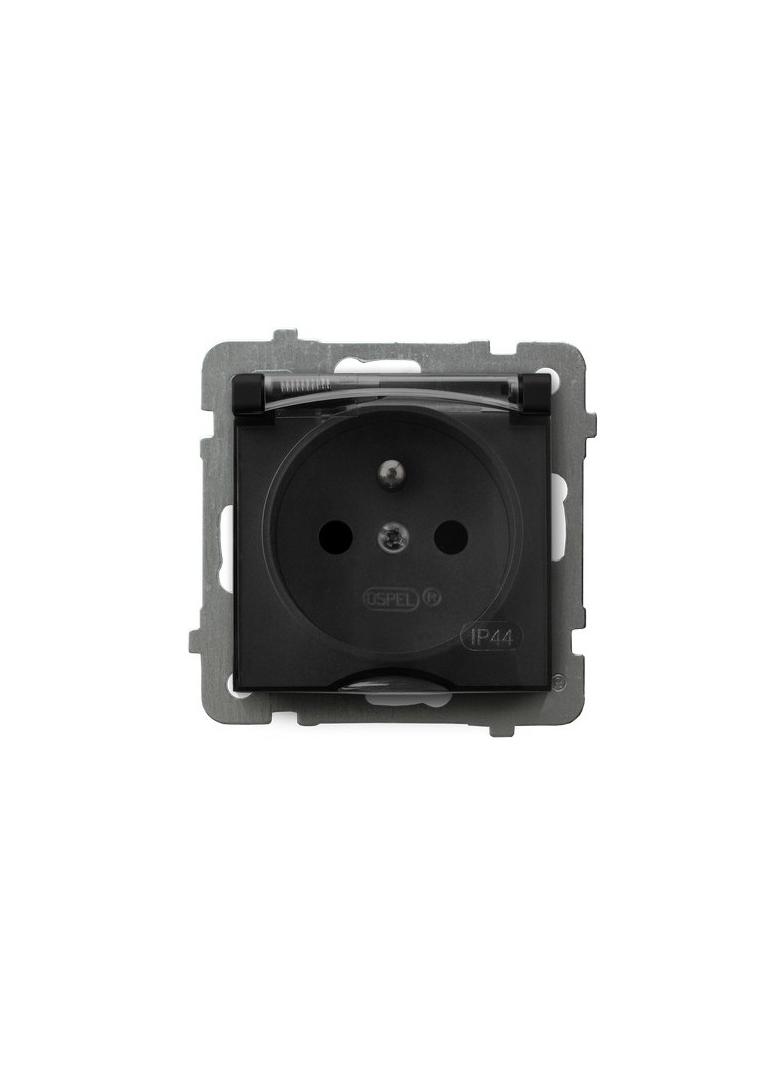 AS Gniazdo bryzgoszczelne z uziemieniem IP-44 wieczko przezroczyste - kolor czarny metalik