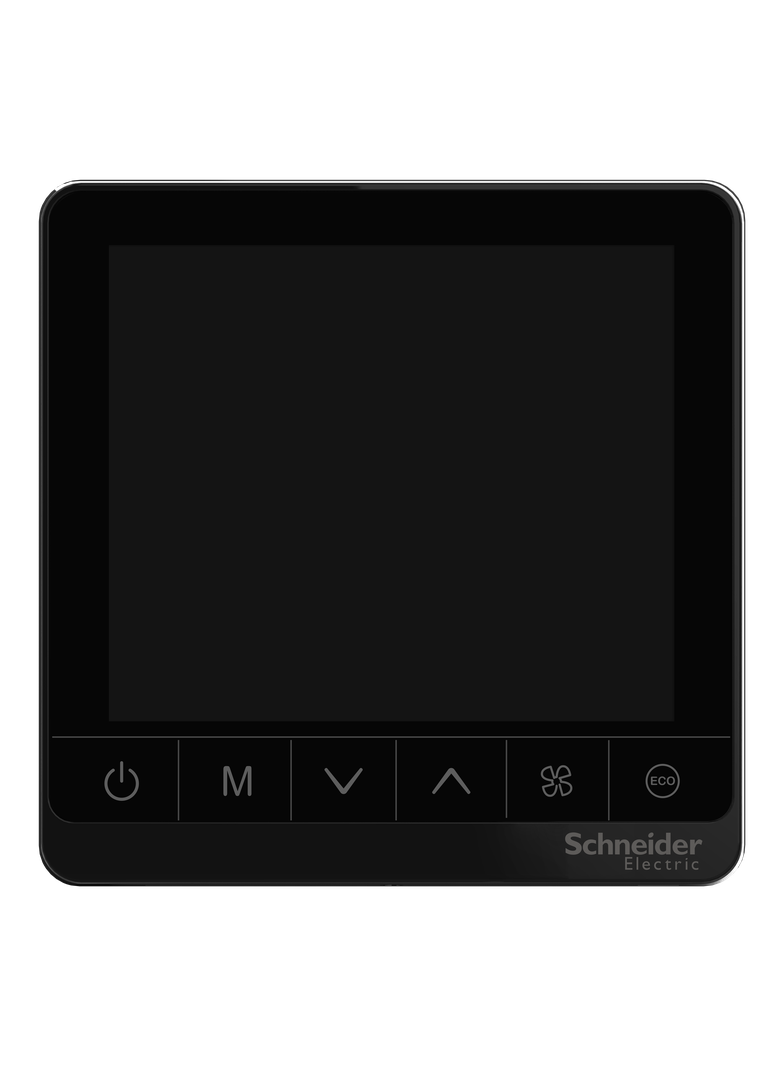 TC907, termostat fancoil 4-rurowy, 230 VAC, went. 3-bieg, zawór on/off, przyciski dotyk, czarny, Del